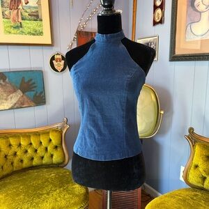 Vintage Y2K Rave City 90s/Y2K Cotton Denim Halter Top Size M